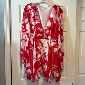 Caroline Constas Olena Red White Floral Silk Mini Dress